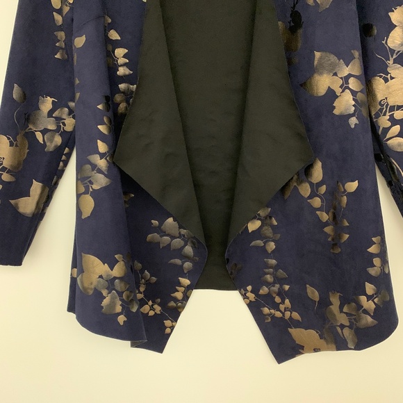 Soft Surroundings Blue & Bronze Floral Moleskin Open Front Jacket Topper Sz M - Picture 4 of 9